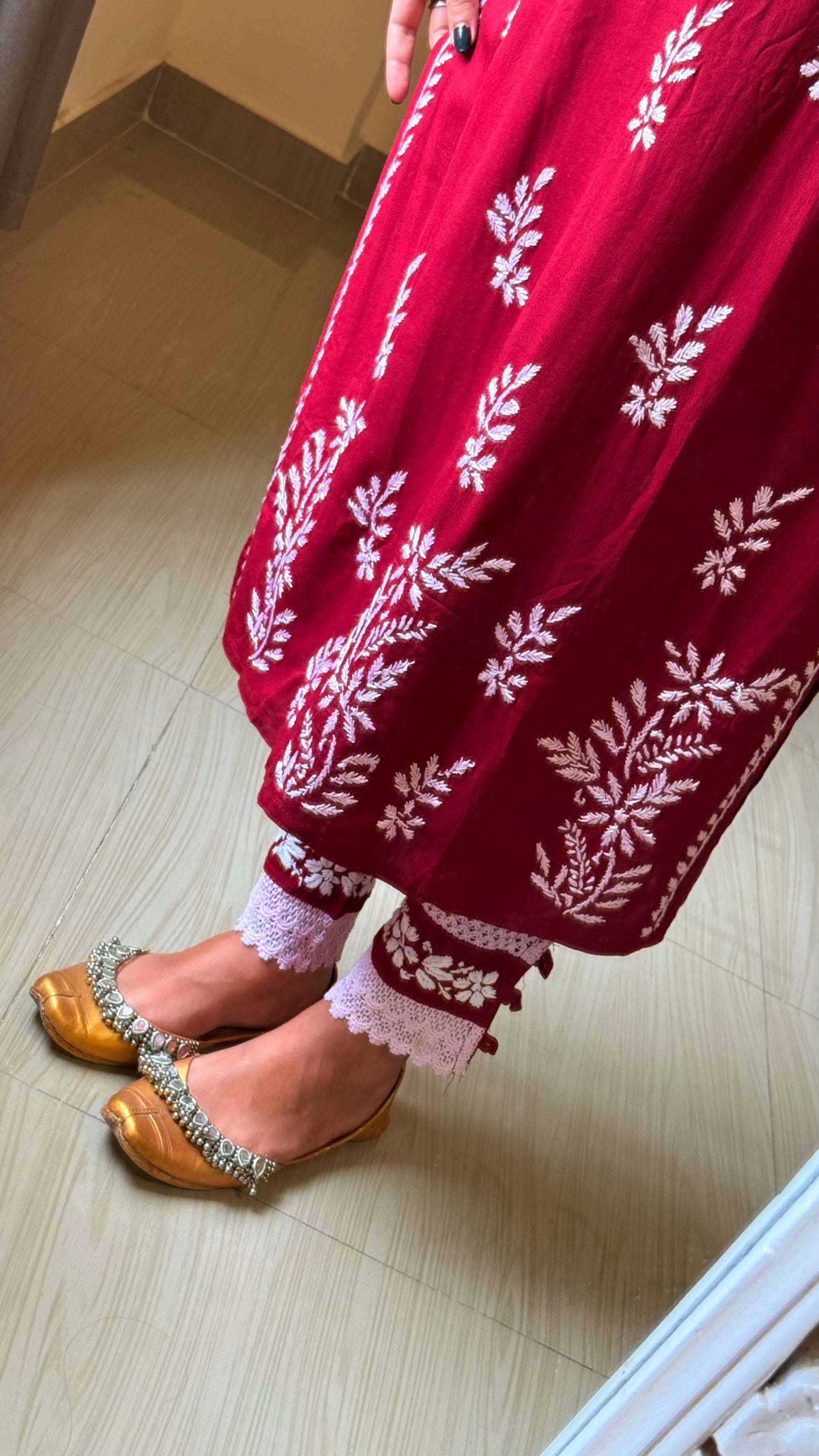 Meher Afghani Chikankari Set-Maroon
