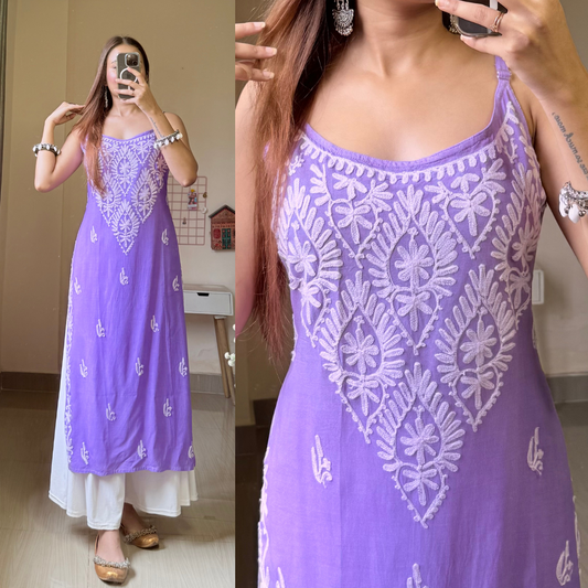Zoya Noodle Strap Kashmiri Aari Kurti-Lilac