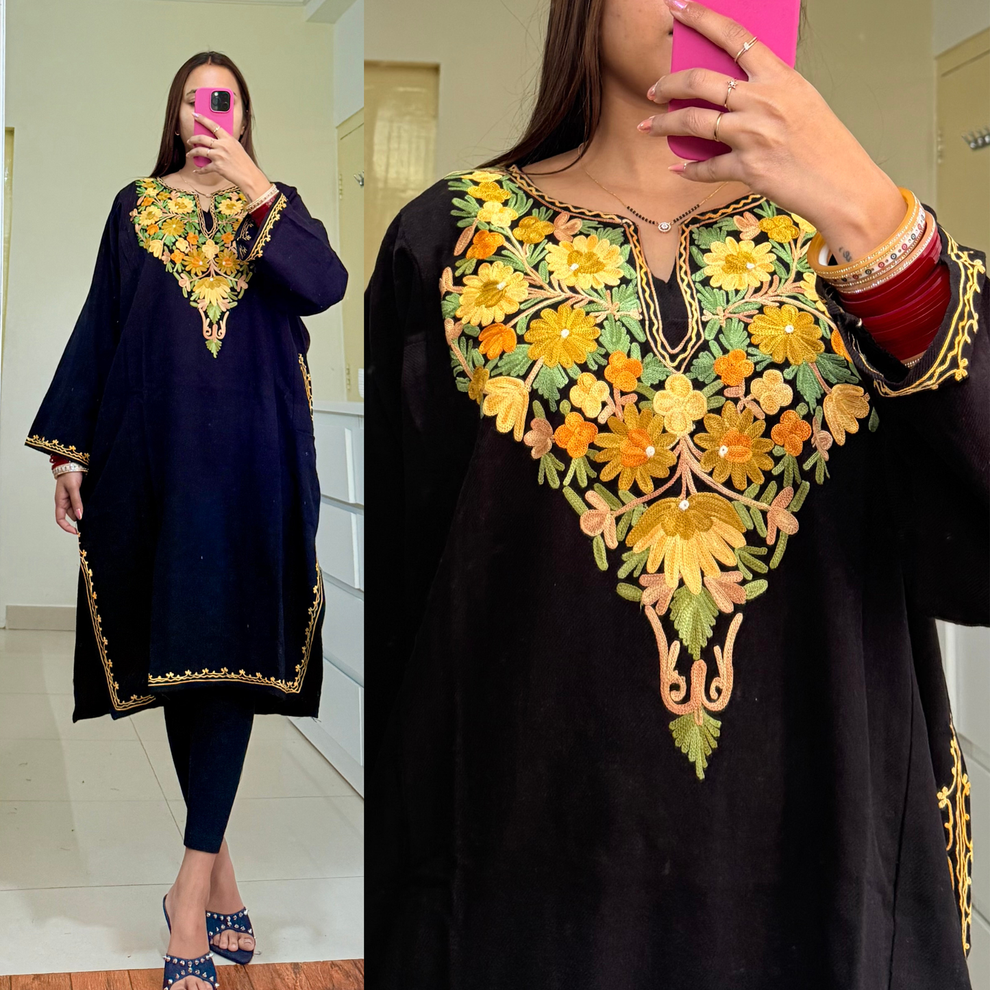 Noori Woolen Kashmiri Pheran- Black