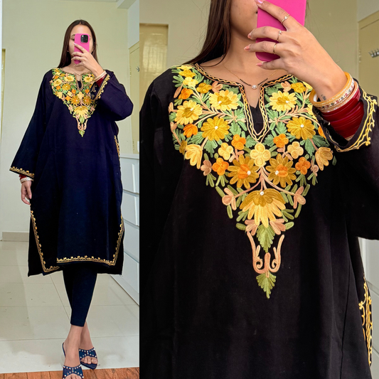 Noori Woolen Kashmiri Pheran- Black