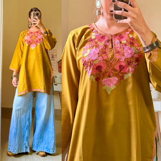 Sufiyana Kashmiri Kurti- Mustard Yellow