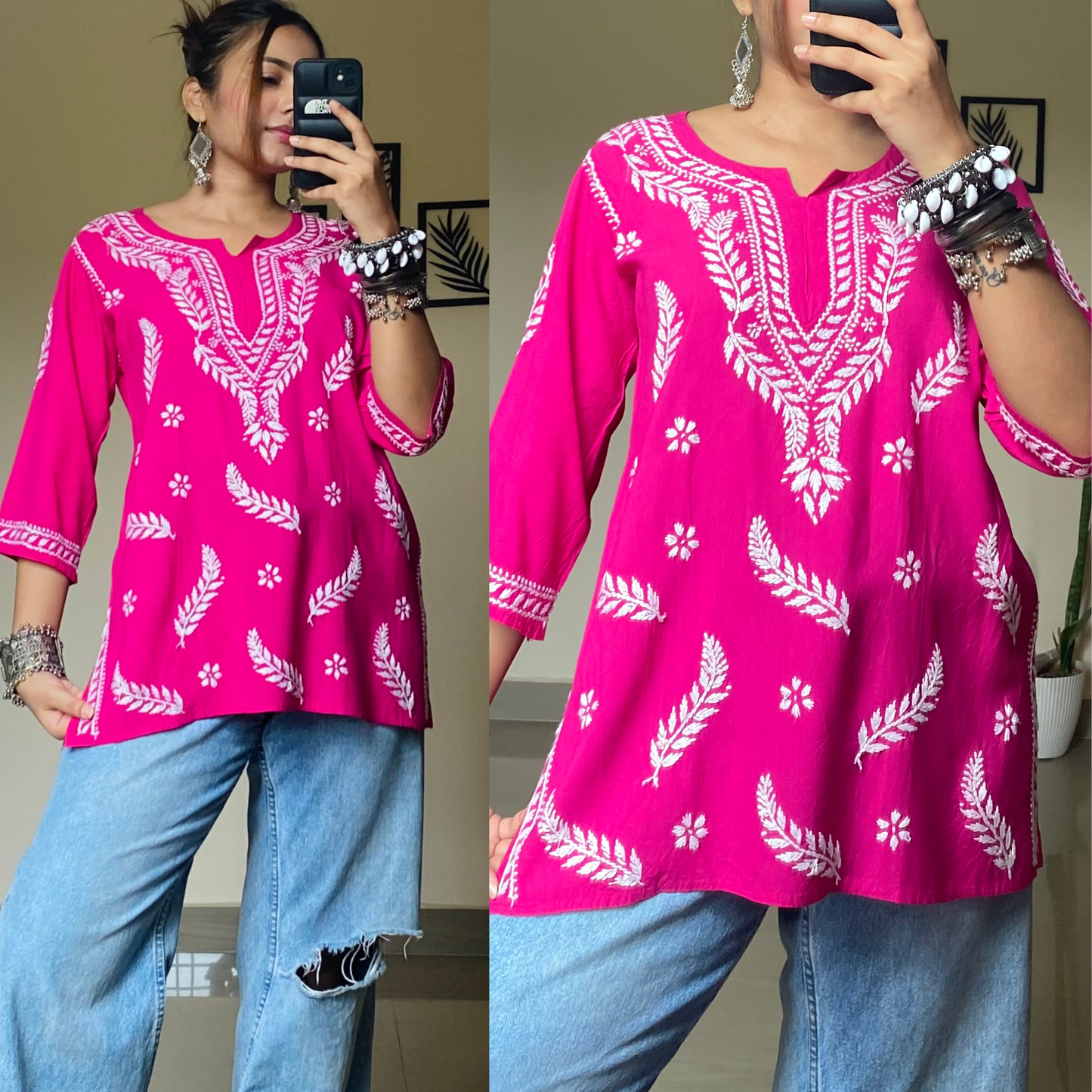 Sarika Cotton Chikankari Top-Pink