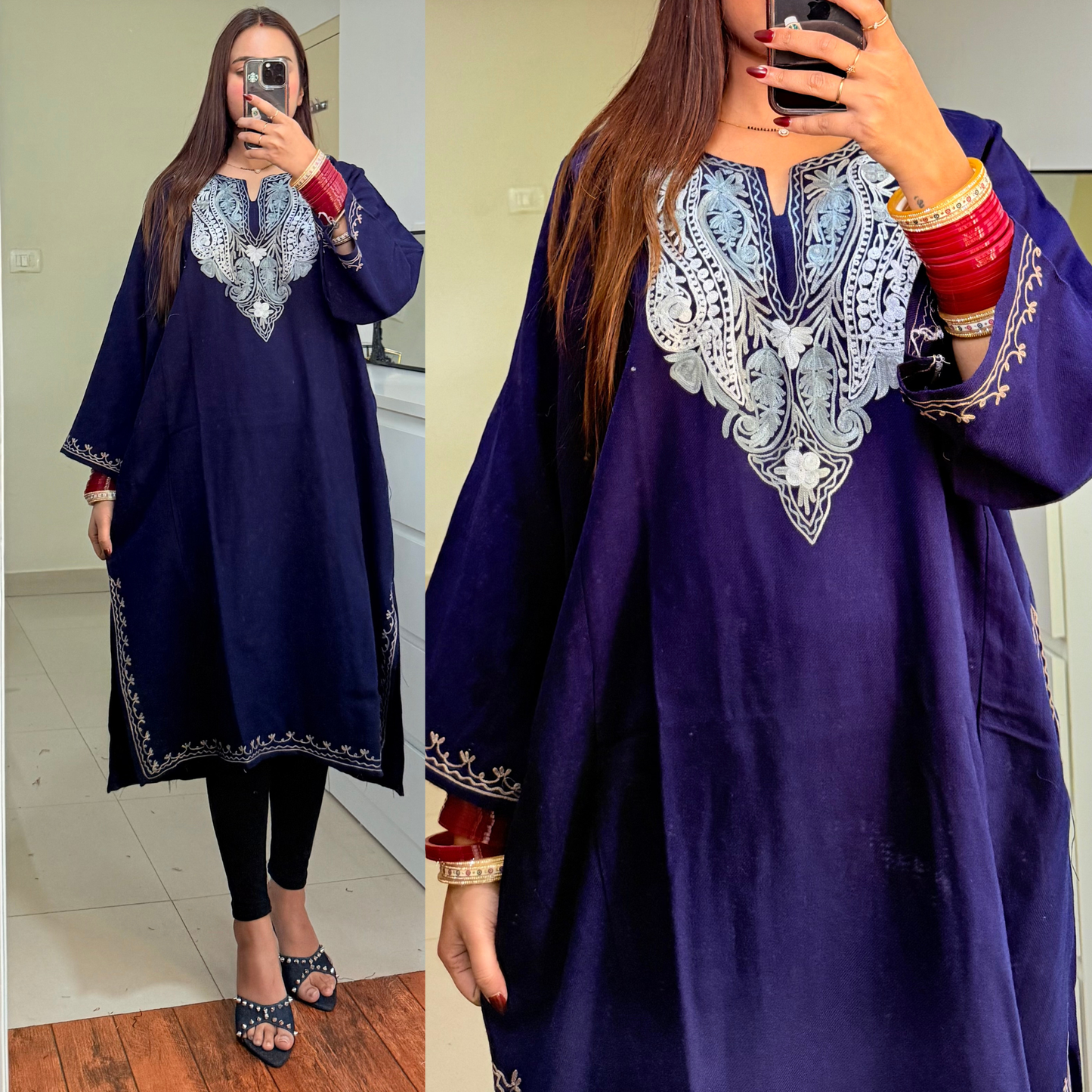 Noori Woolen Kashmiri Pheran- Navy Blue