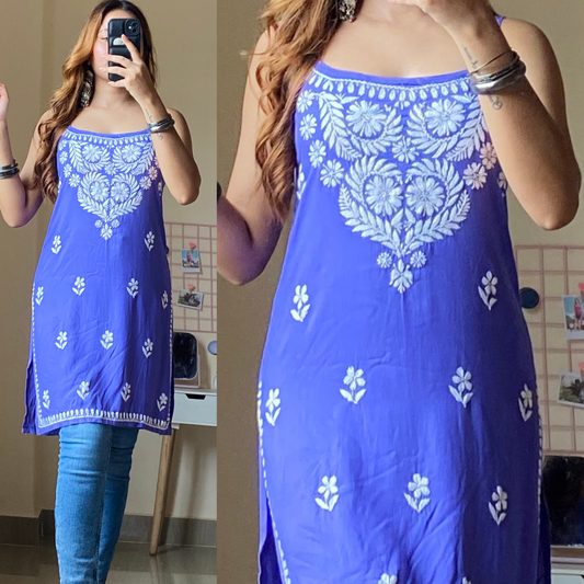 Nish Noodle Strap Chikankari Kurti-Purple