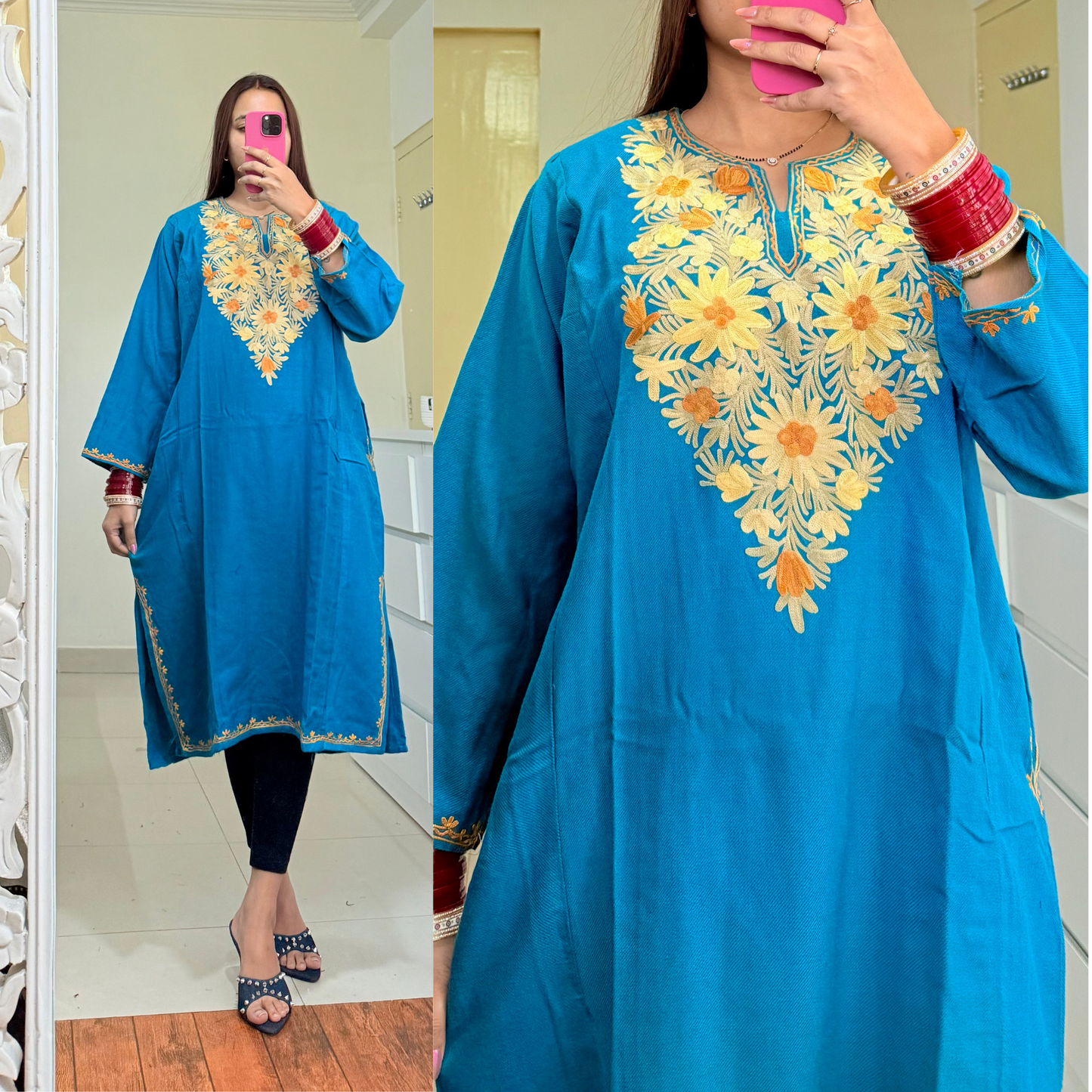 Noori Woolen Kashmiri Pheran- Blue