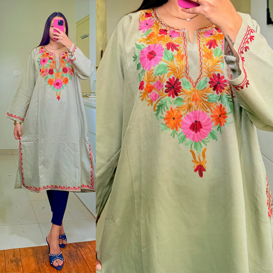 Noori Woollen Kashmiri Pheran-Grey