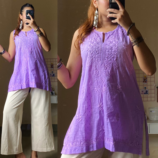 Arya Dobby Cotton Sleeveless Chikankari