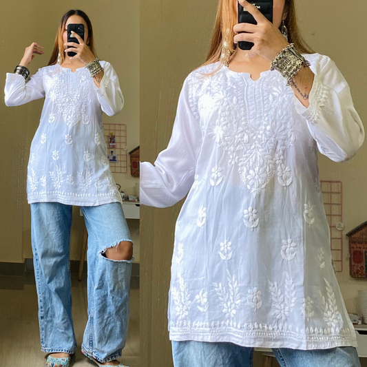 Rini Modal Chikankari Top-White