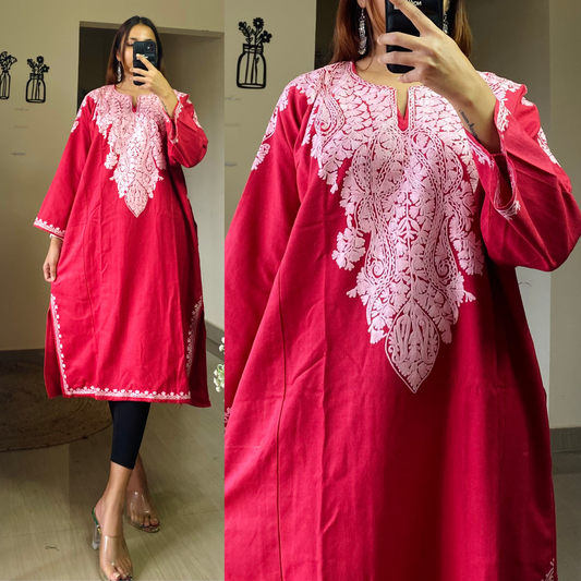 Fiza Woollen Kashmiri Pheran-Pink