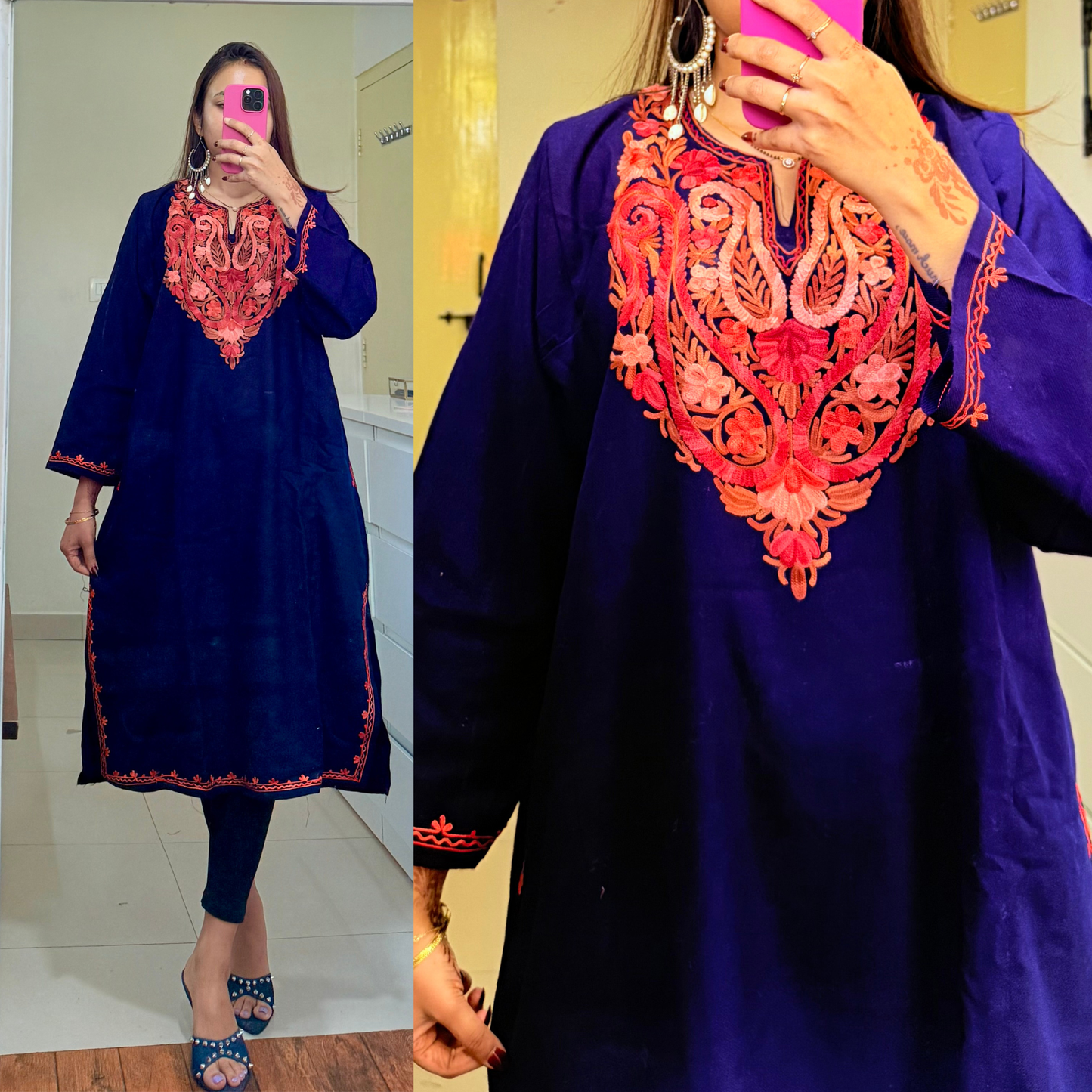 Noori Woollen Kashmiri Pheran-Navy Blue