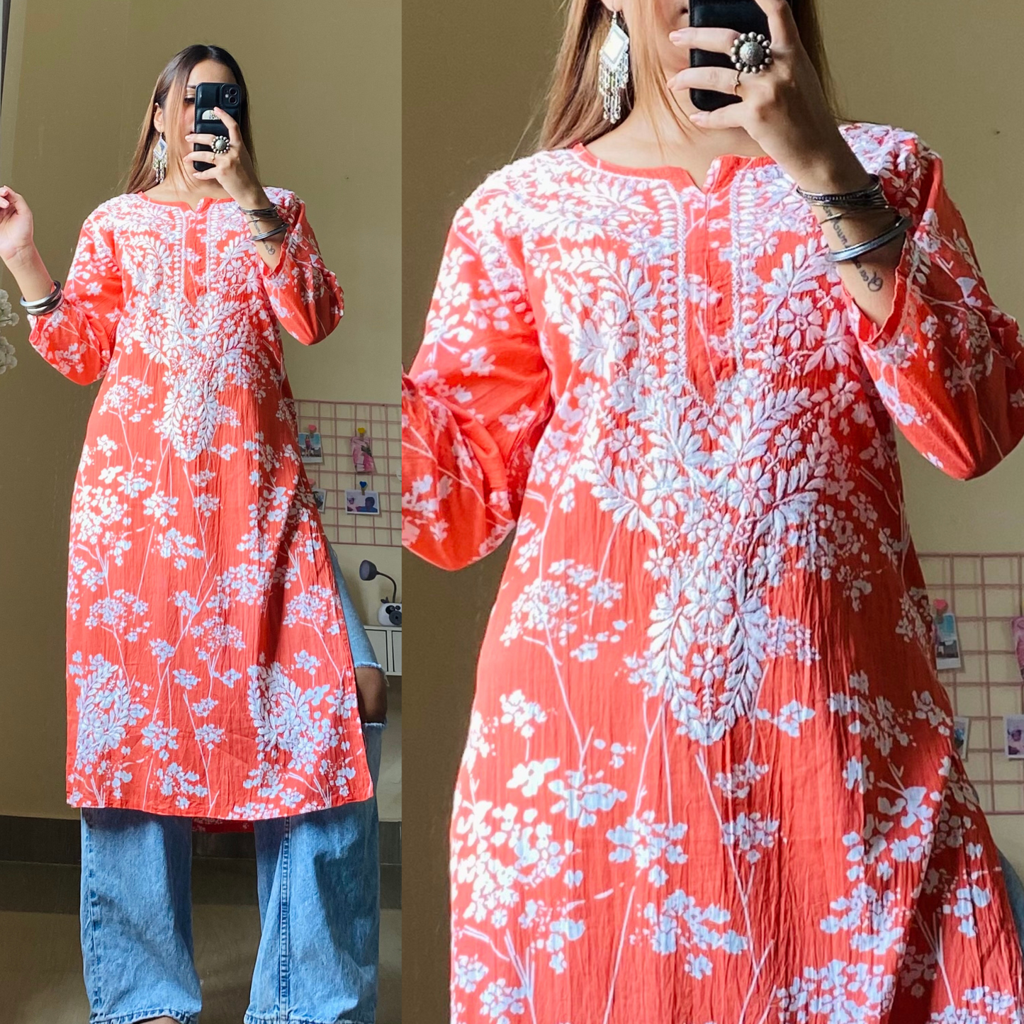 Alizeh Malmal Cotton Chikankari Kurti