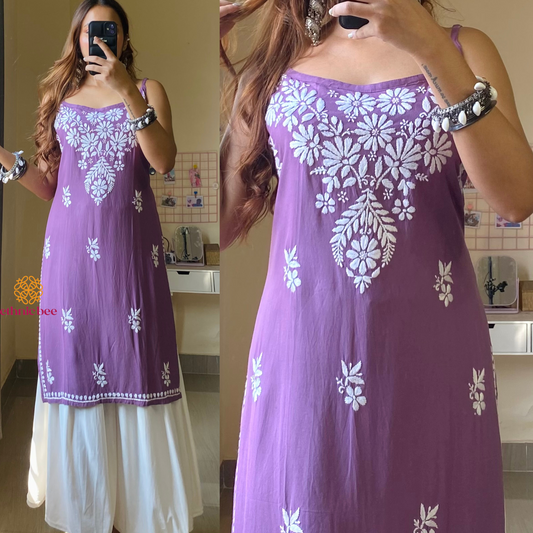 Noor Noodle Strap Chikankari Kurti-Mauve