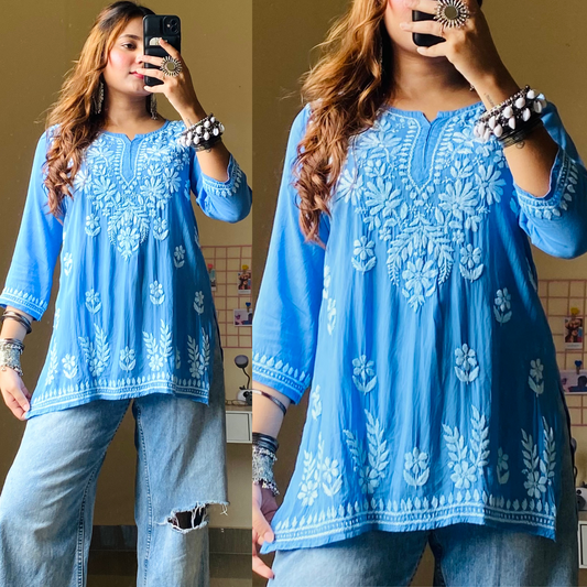 Rini Modal Chikankari Top-Powder Blue