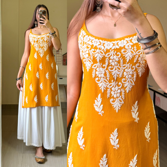 Sitara Noodle Strap Chikankari-Mustard Yellow
