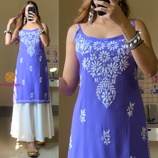 Noor Noodle Strap Chikankari Kurti-Lavender