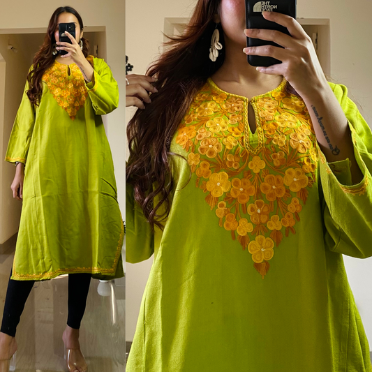 Noori Woolen Kashmiri Pheran-Green