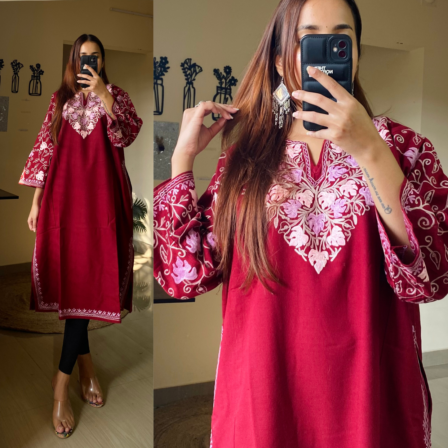 Fitoor Woollen Kashmiri Pheran-Maroon