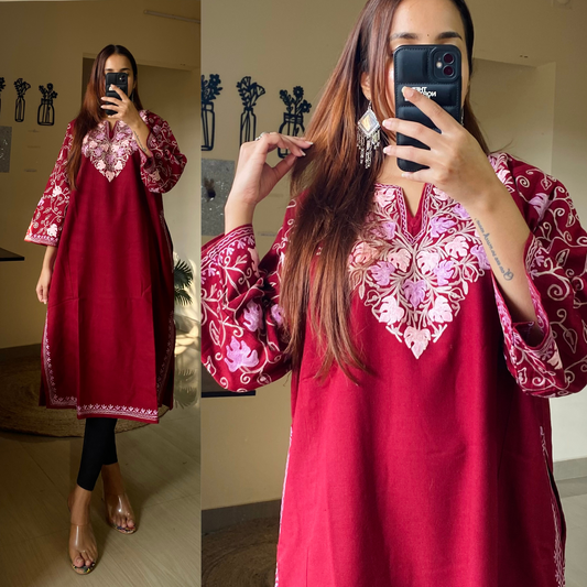 Fitoor Woollen Kashmiri Pheran-Maroon