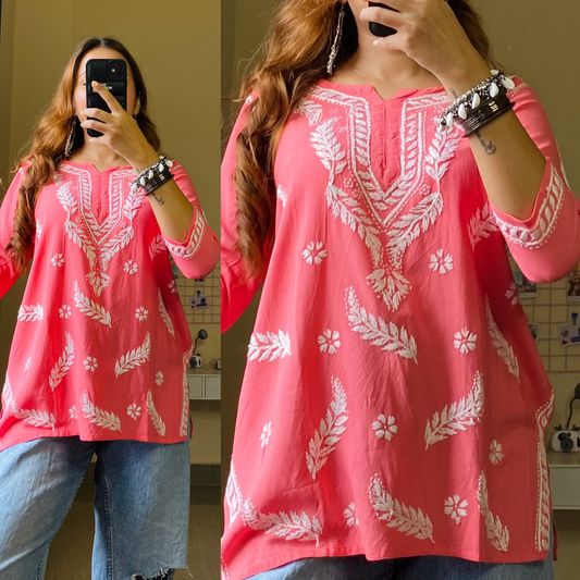 Sarika Cotton Chikankari Top-Peach