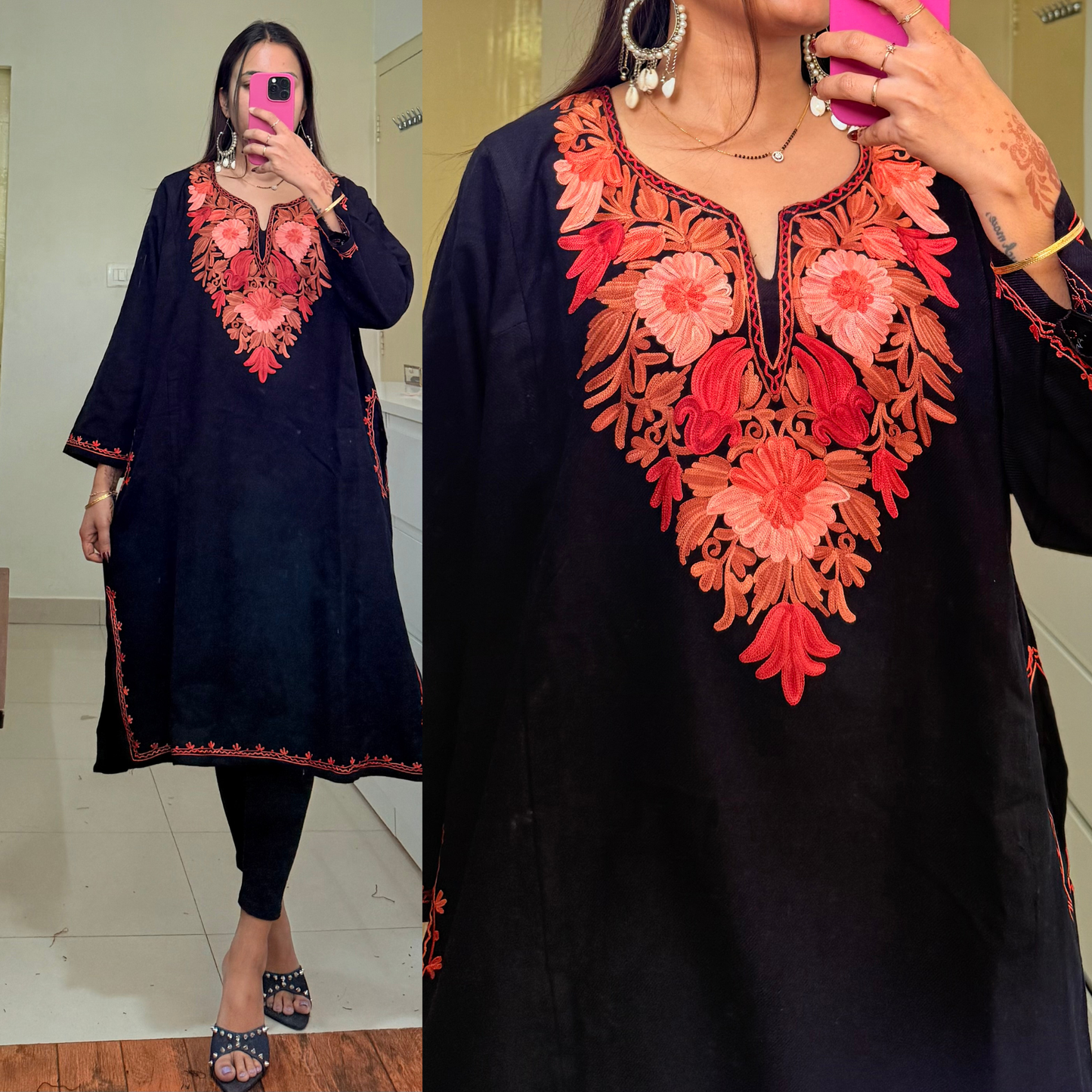 Noori Woollen Kashmiri Pheran-Black