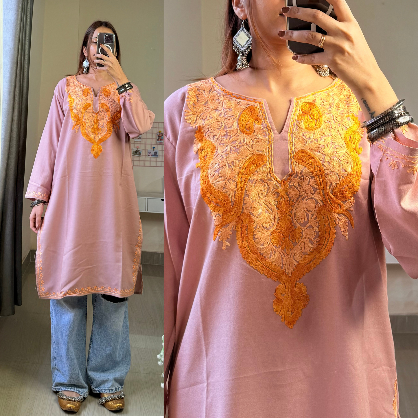 Nora Short Kashmiri Kurti- Black