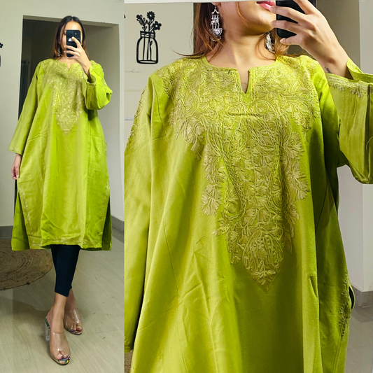 Fiza Woollen Kashmiri Pheran-Green
