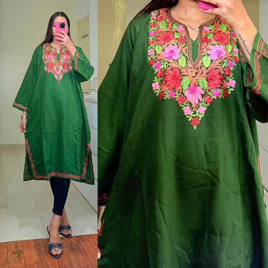 Noori Woollen Kashmiri Pheran- Green