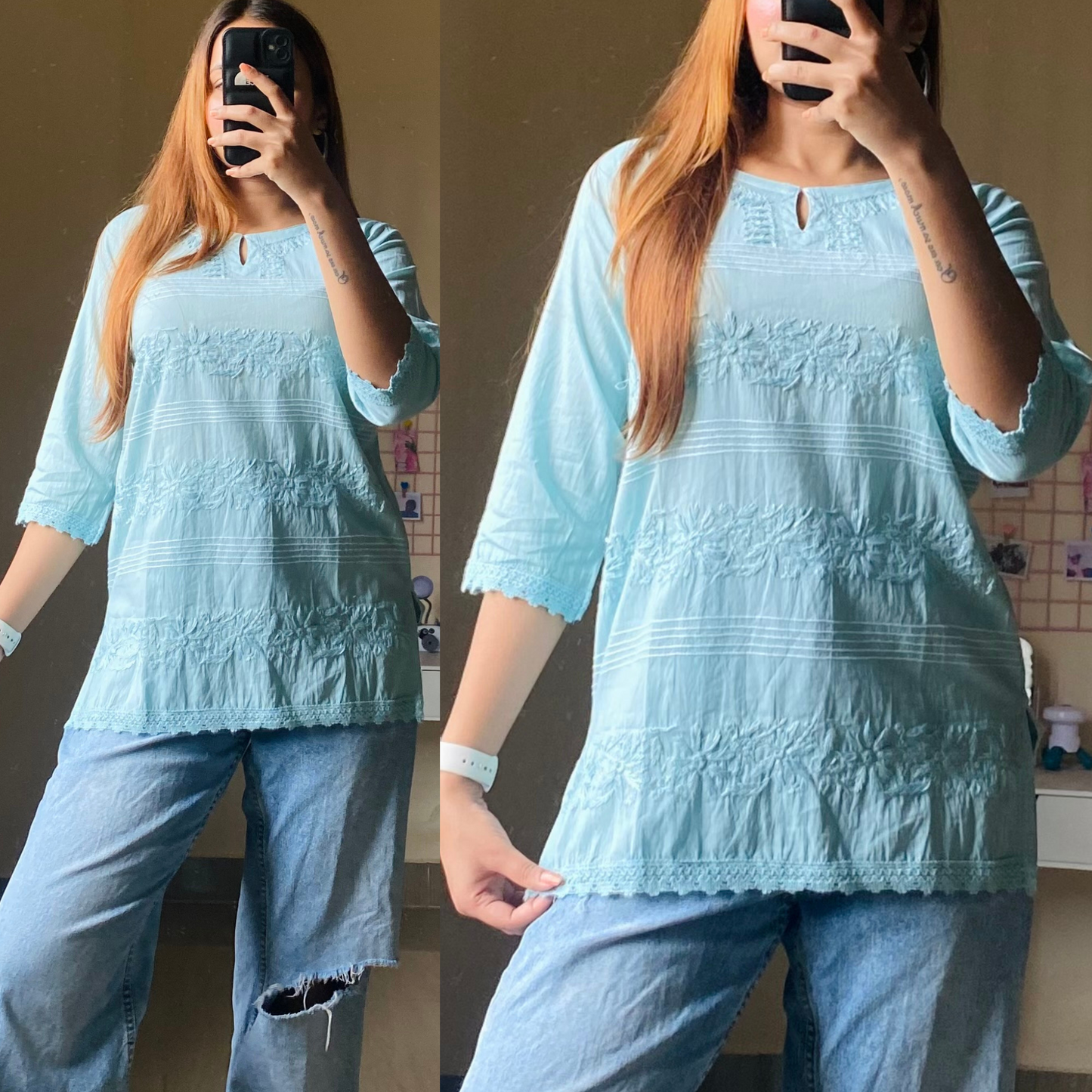 Tina Pastel Cotton Chikankari Top