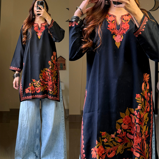 Nora Short Kashmiri Kurti- Black