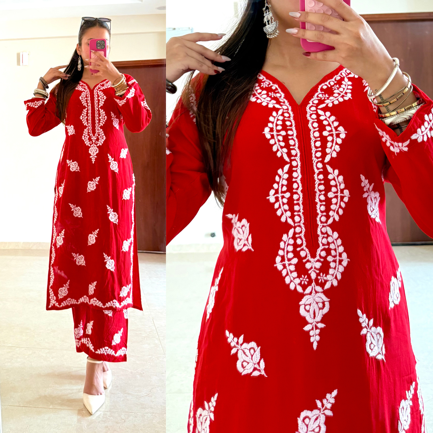 Roop Chikankari Set-Red
