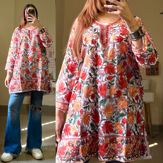 Kasish Kashmiri Aari Kurti-White