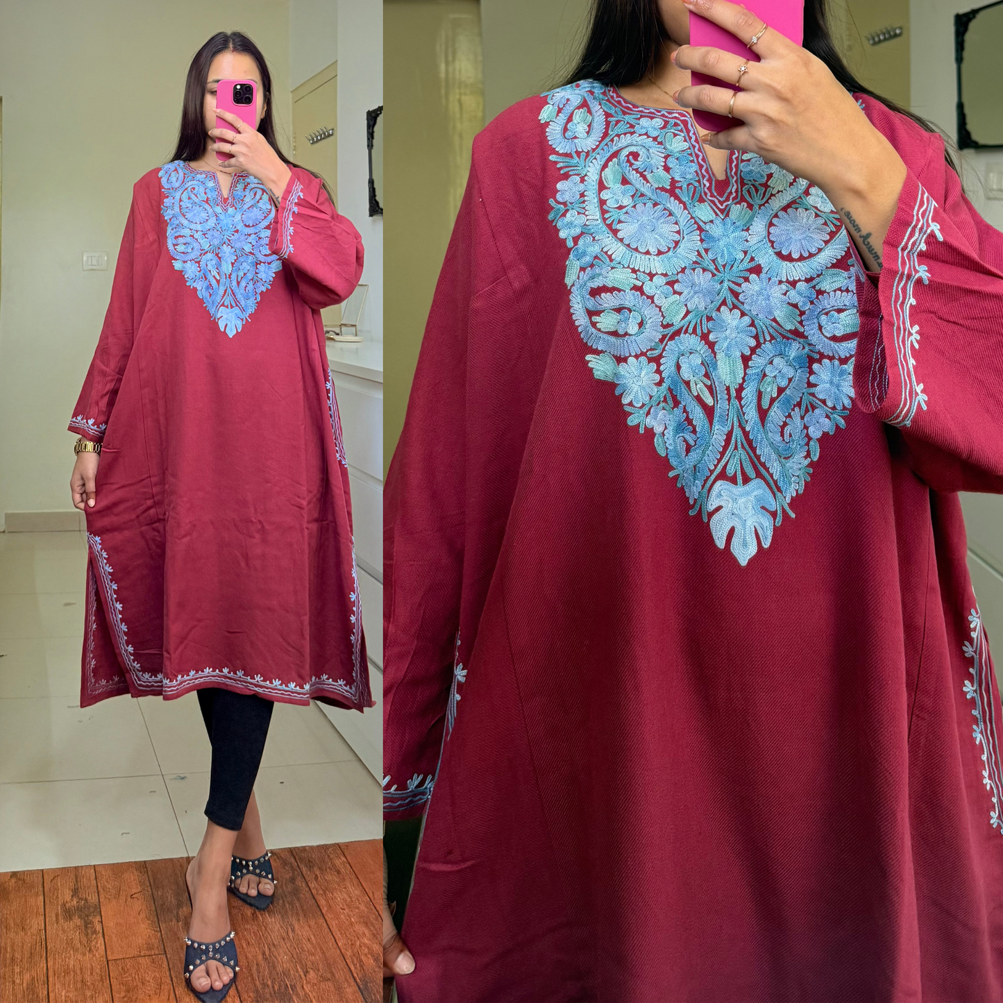 Noori Woollen Kashmiri Pheran-Maroon