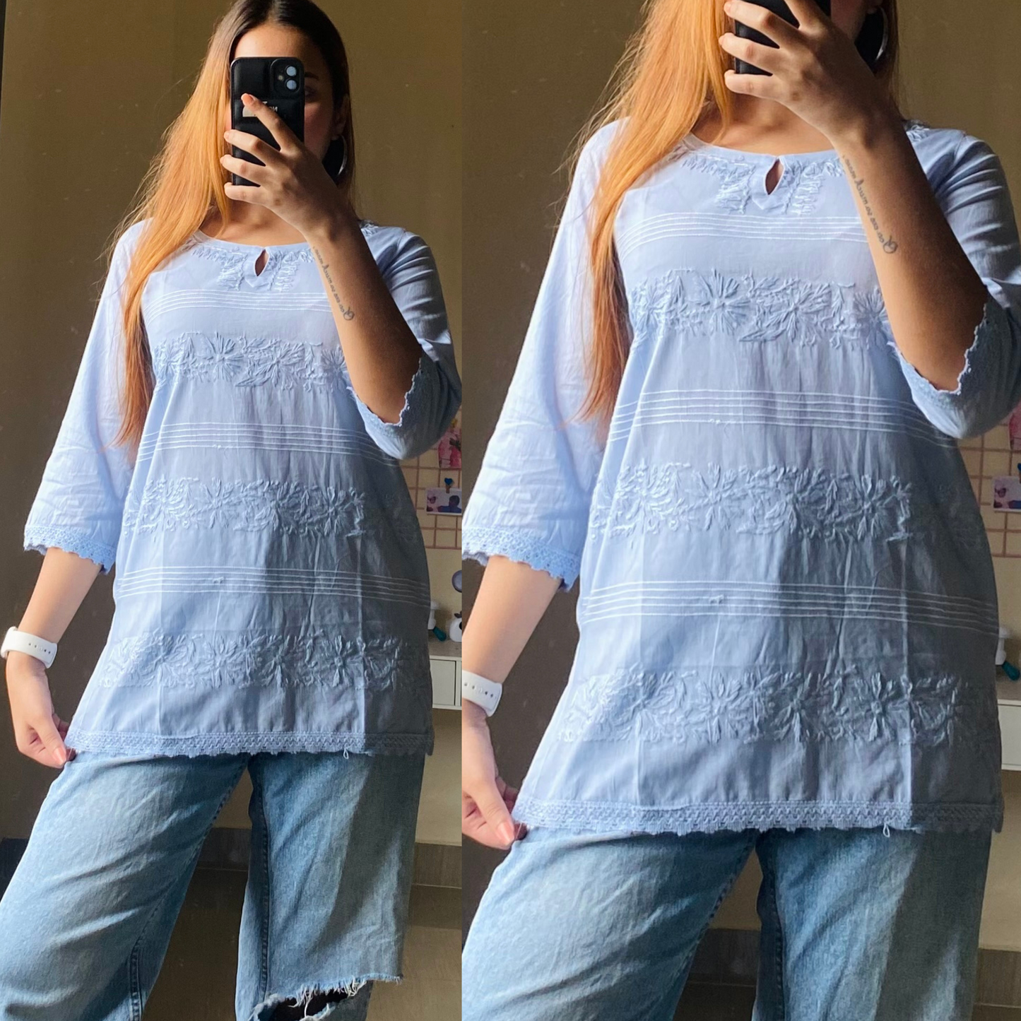 Tina Pastel Cotton Chikankari Top