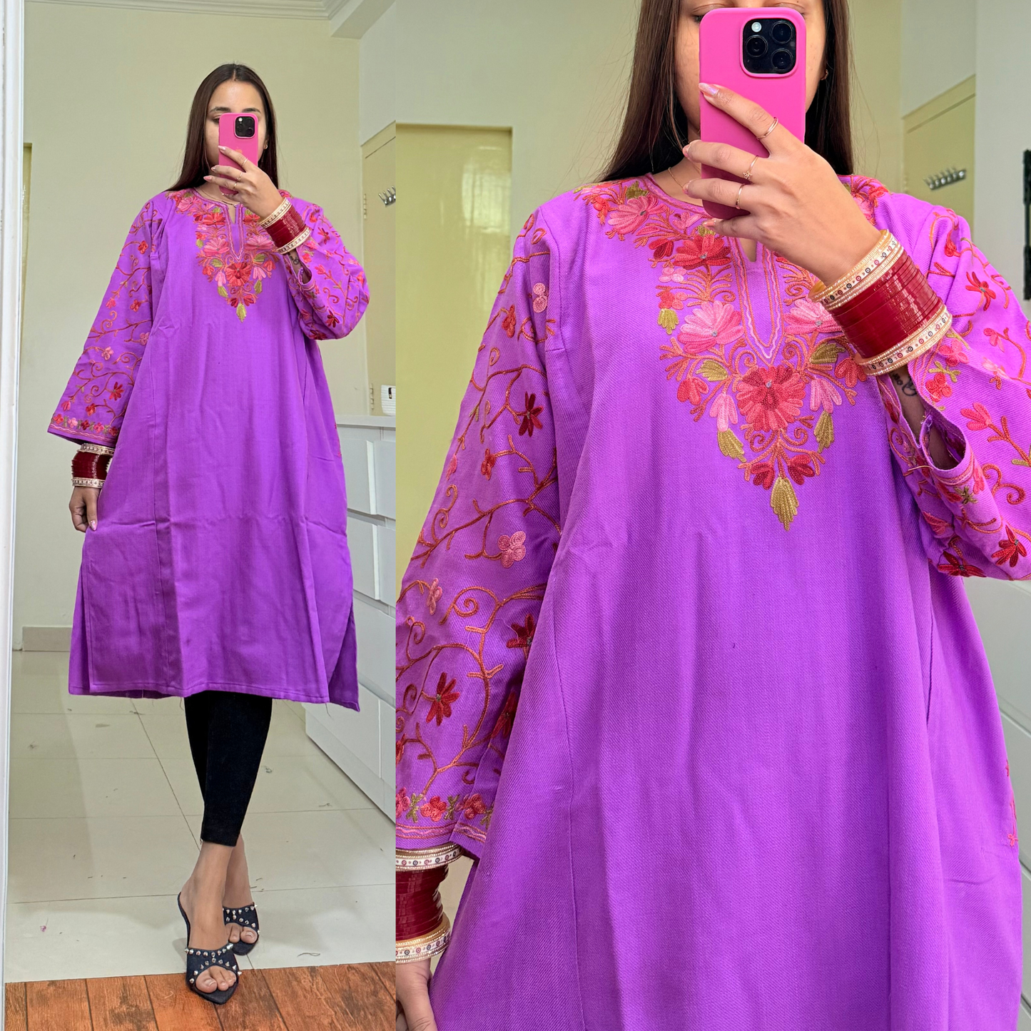 Fitoor Woollen Kashmiri Pheran- Magenta