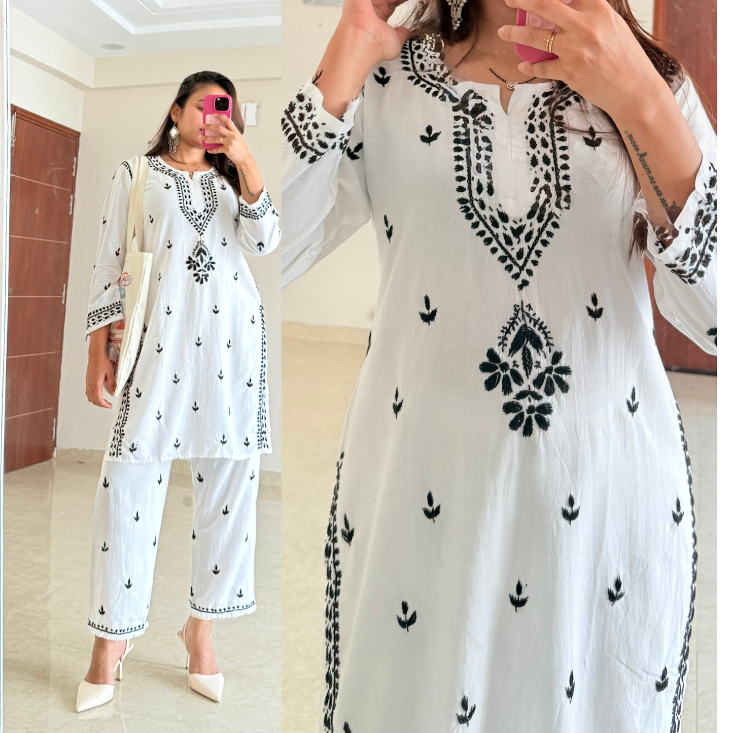 Hans Chikankari Co-ord Set-White