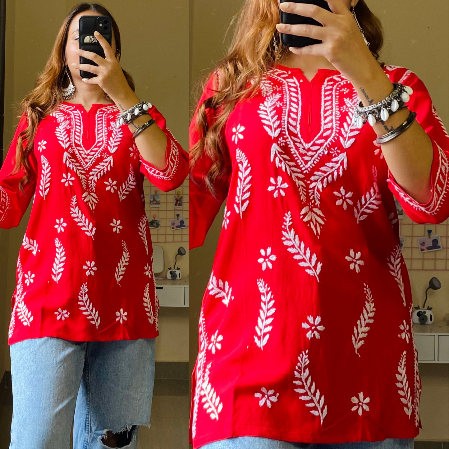 Sarika Cotton Chikankari Top-Red