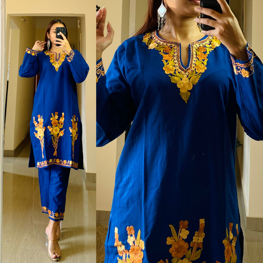 Kohinoor Woollen Kashmiri Coord Set-Blue