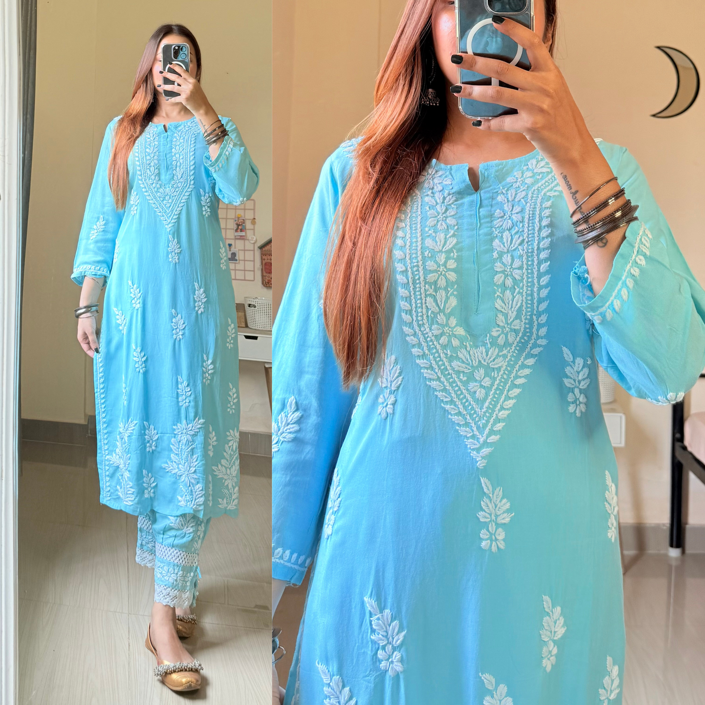 Meher Afghani Chikankari Set-Blue