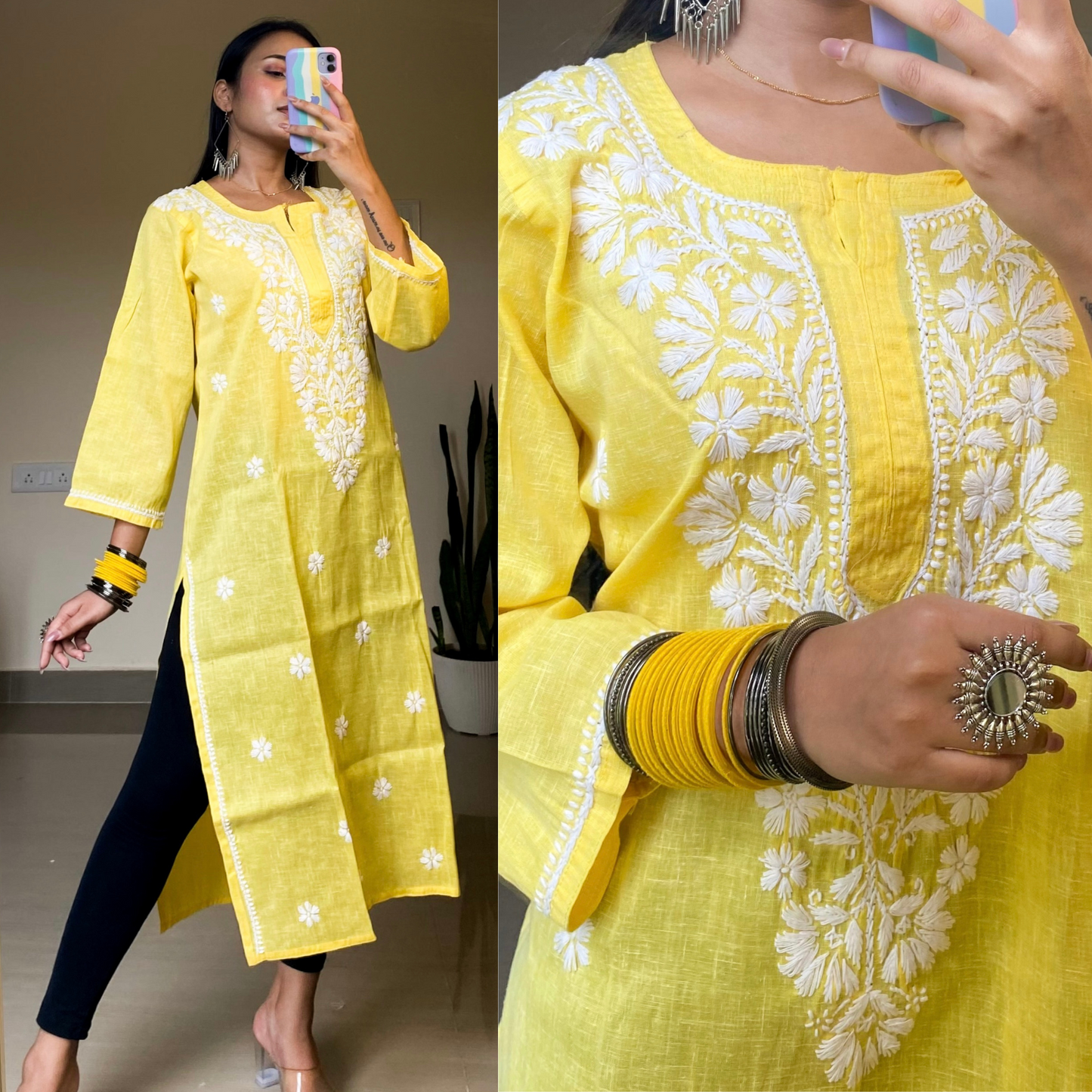 Khadi Cotton Stright Kurti-Yellow