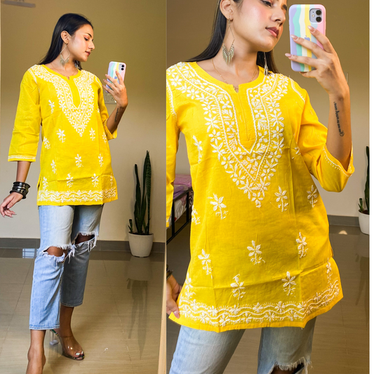 Short Cotton Chikankari Kurti