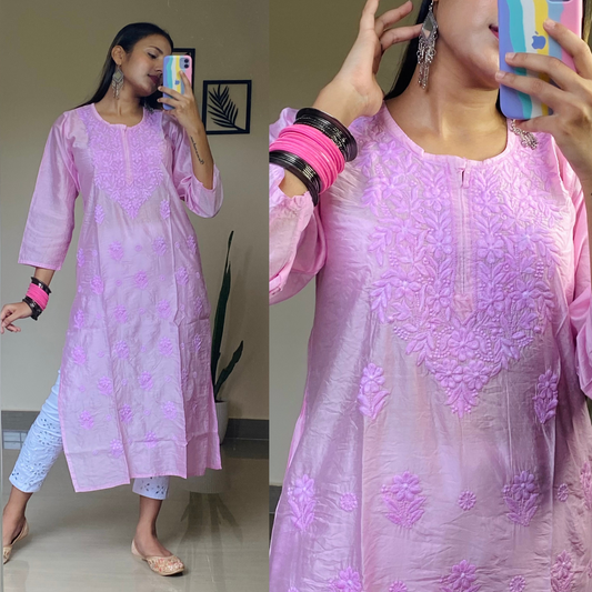 Chanderi Kurti-Pink